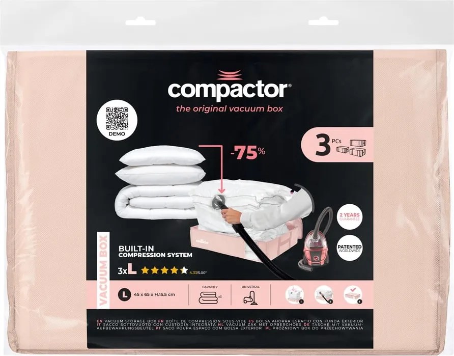 Set di organizer per sottoletto sottovuoto in plastica 3 pz 65x45x15,5 cm Pink Edition - Compactor