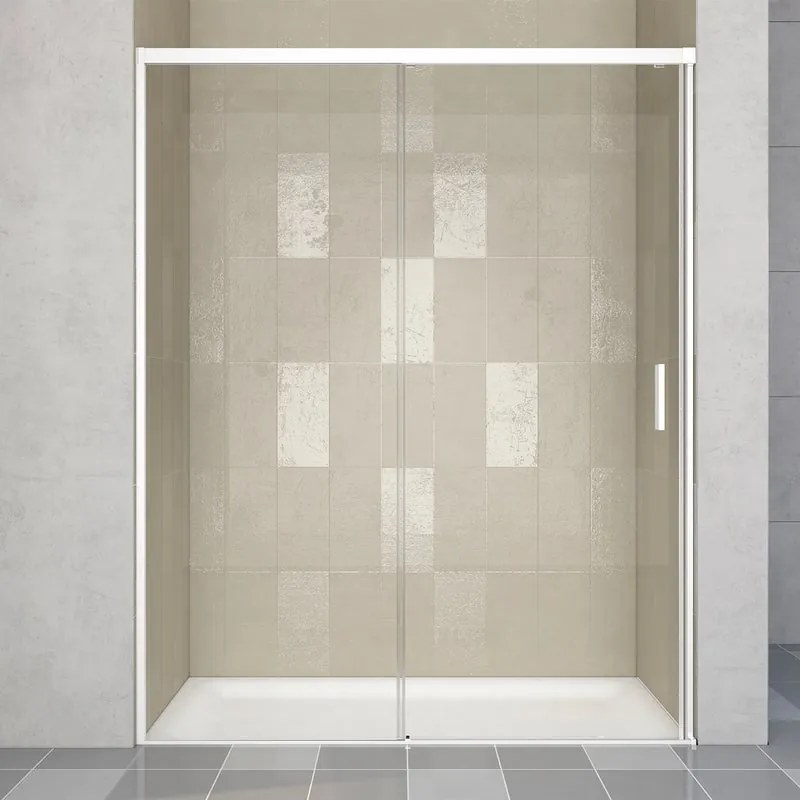 Porta doccia scorrevole Jazz L 140 x H 200cm, Sp. 6 mm in vetro vetro senza finitura / trasparente profilo bianco