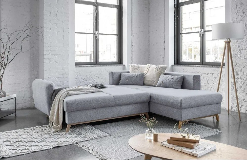 Divano letto angolare grigio chiaro L, angolo destro Scandic Lagom - Miuform