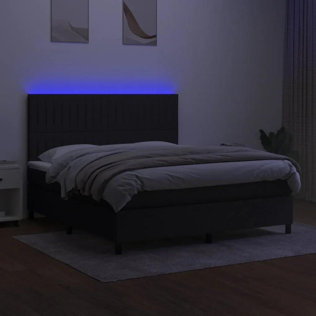 Letto a molle con materasso e led nero 160x200 cm in tessuto