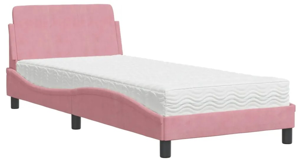 Letto con materasso rosa 90x200 cm in velluto