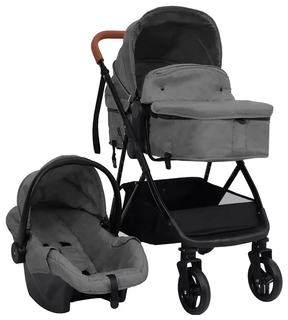 Passeggino 3 İn 1 Grigio Chiaro E Nero İn Acciaio /