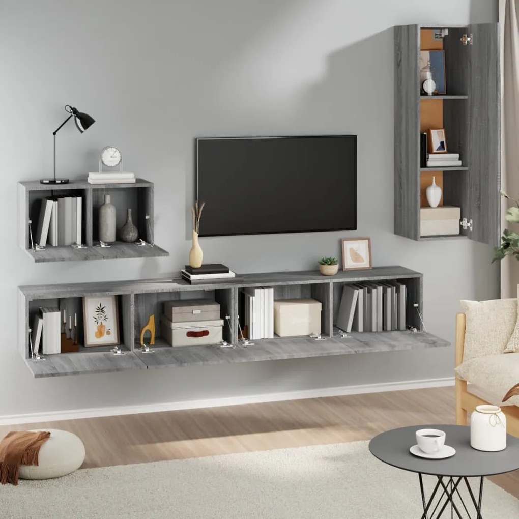 Set di mobili porta tv 4 pz grigio sonoma in legno multistrato