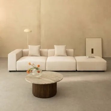 Divano Modulare Angolare Sinistro A 2 Pezzi Con Bracciolo Alto E Pouf (↔︎345 Cm) Bruna Velluto A Coste Beige Lin - Sklum