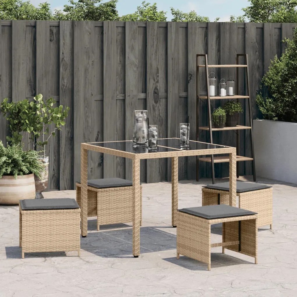 Sgabelli giardino cuscini 4pz beige misto 41x41x36cm polyrattan