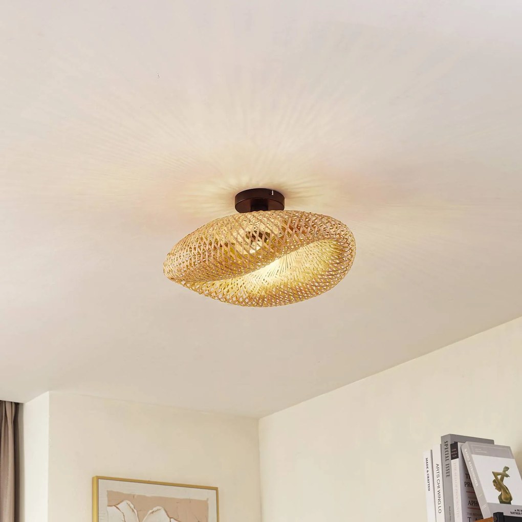 Plafoniera soffitto Eleane Lindby, dimmerabile, Legno chiaro, Soggiorno / Sala da pranzo, Legno, Campagna / Rustiche, Plafoniera