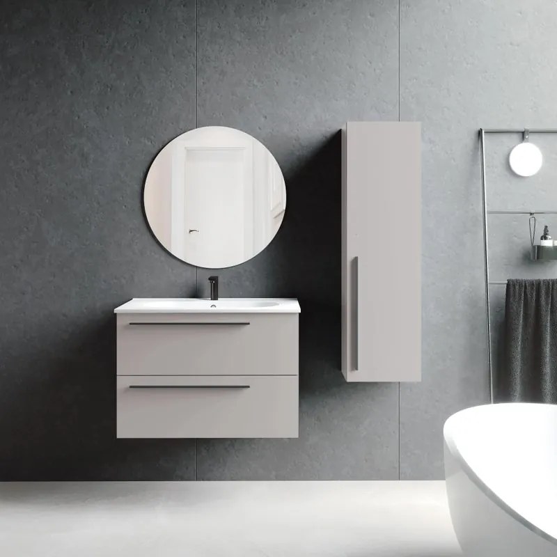 Mobile da bagno sotto lavabo VISOBATH Mia beige laccato opaco L 80 x H 55 x P 39.5 cm 2 cassetti, lavabo posizionabile centralmente non incluso
