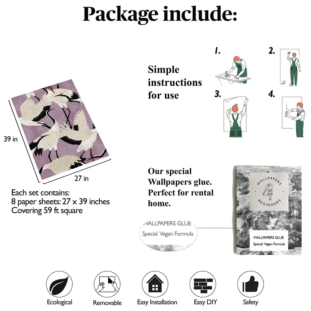 Carta da Parati Carta da Parati Aironi Lilla 15€/mq | Spedizione Gratuita | Carta Da Parati Camera Da Letto | Carta Da Parati Bagno | Carta Da Parati