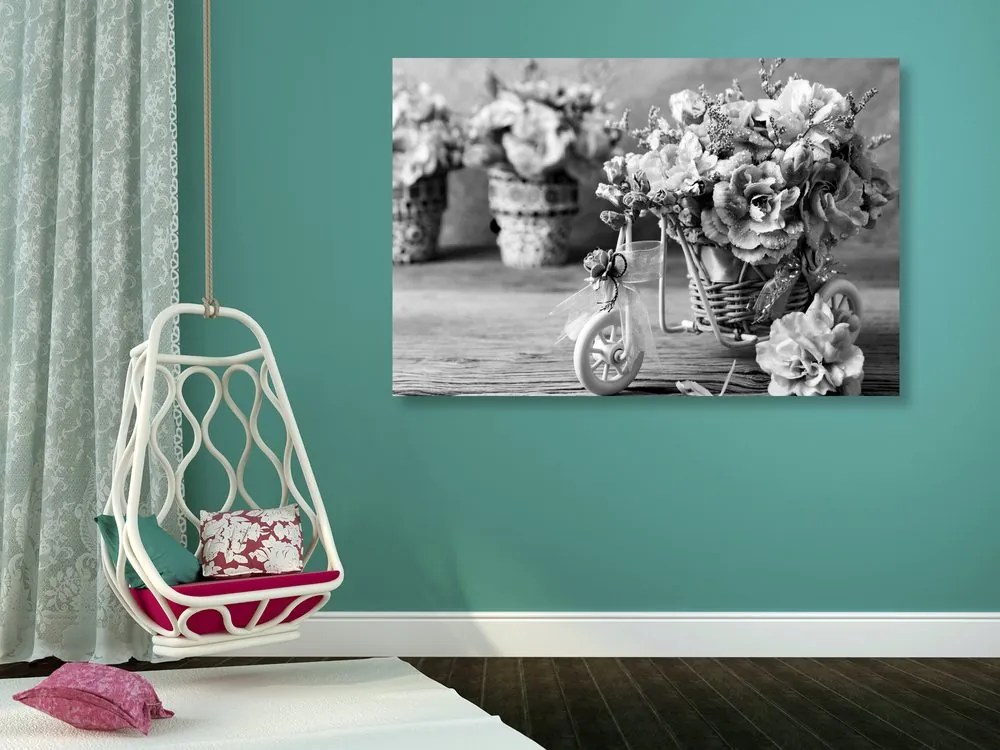 Stampa su tela – Garofano romantico in stile vintage in bianco e nero