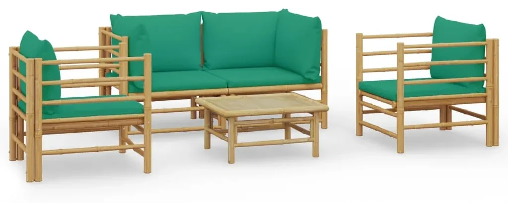Set salotto da giardino 5pz con cuscini verdi bambù