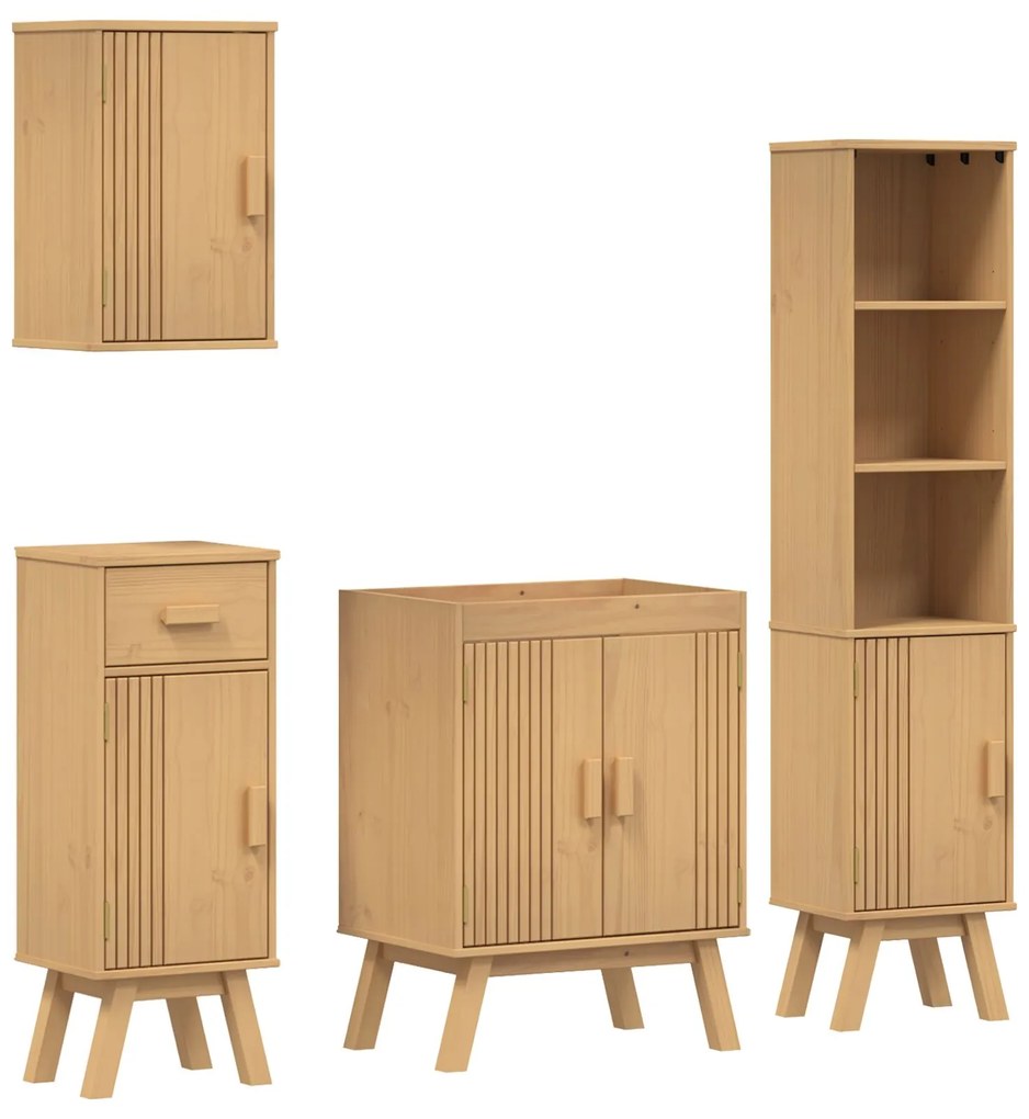 Set di mobili per il bagno in legno massello di pino, 4 pezzi