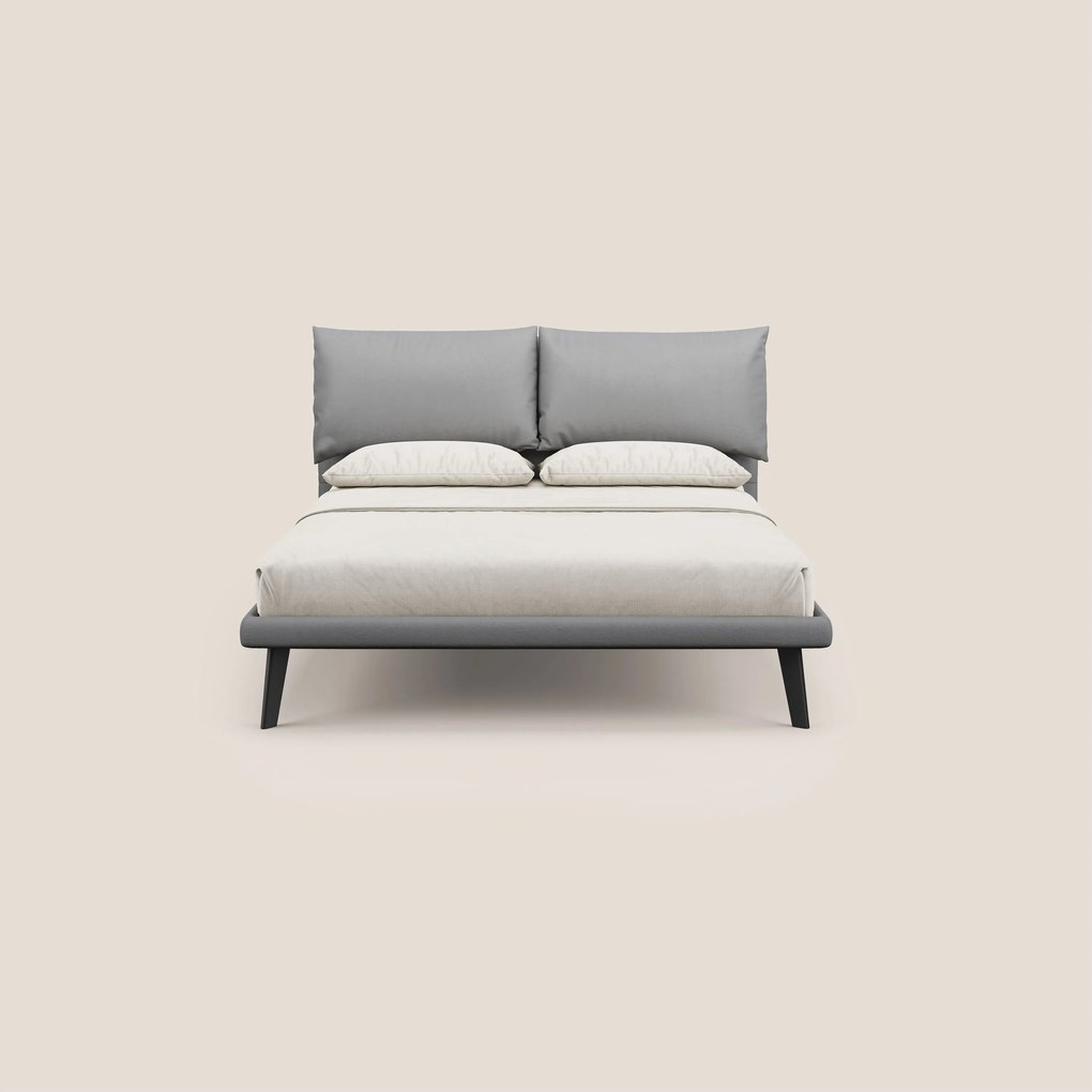 Astrid letto imbottito con piedi in legno in microfibra smacchiabile T11 grigio