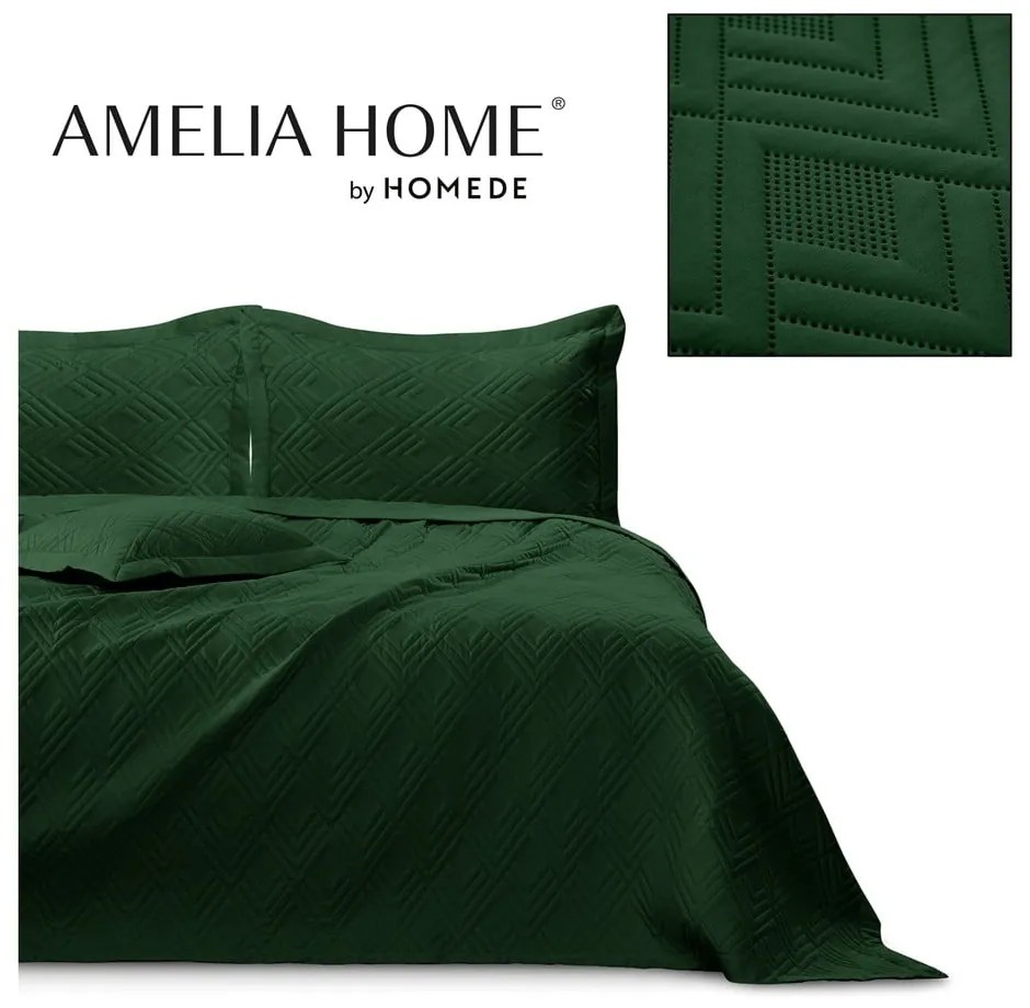 Copriletto verde scuro in microfibra con rivestimento trapuntato 170x210 cm Ophelia – Restilo