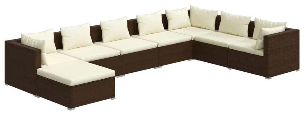 Set divani da giardino 8 pz con cuscini in polyrattan marrone