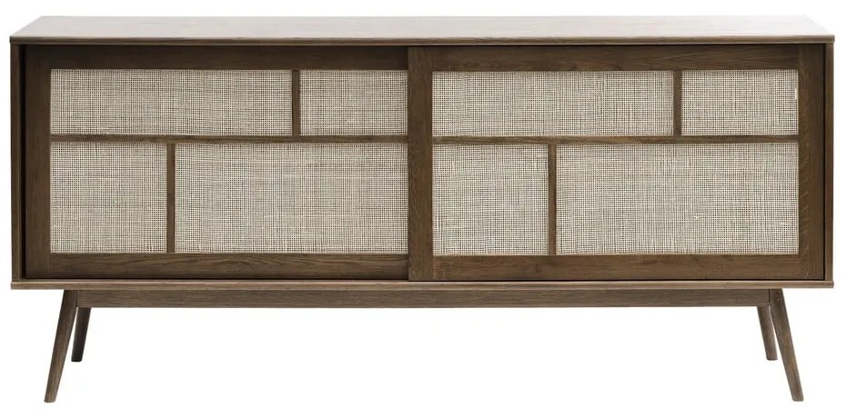 Cassettiera bassa marrone scuro effetto rovere con ante scorrevoli 180x80 cm Barrali - Unique Furniture