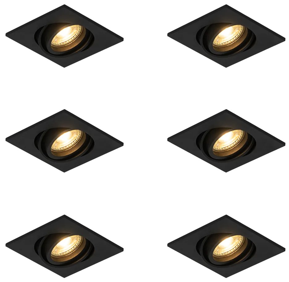 Set di 6 faretti da incasso moderni neri regolabili - Club