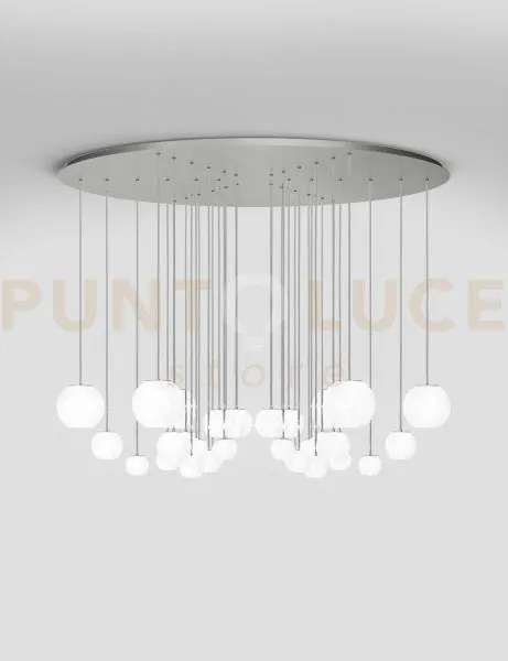 Oto sospensione cha bianco rigadin nickel satinato 9 luci attacco g9