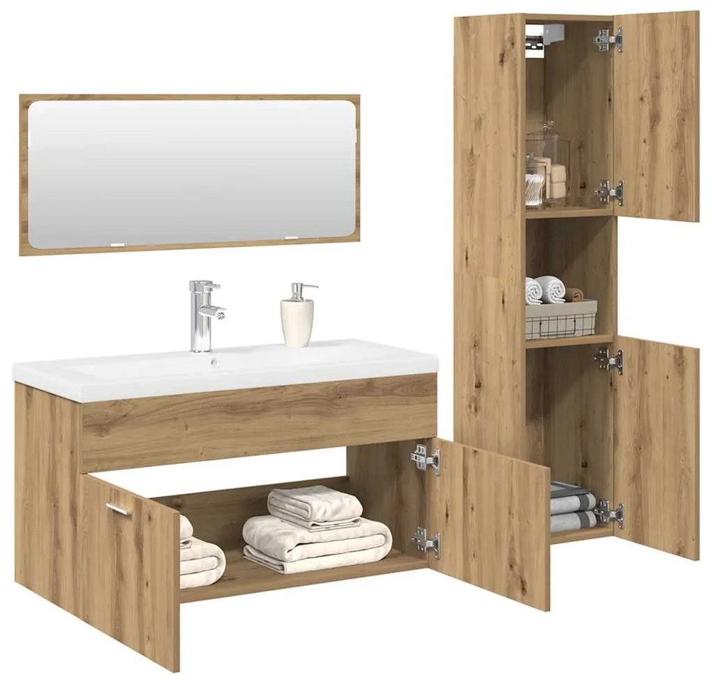 Set Mobili Da Bagno 4 Pz Rovere Artigianale Legno Multistrato /