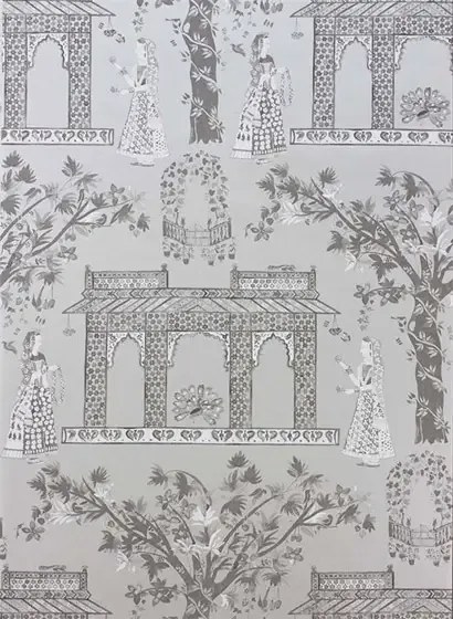 Osborne & Little Tapete Pavilion Garden - Silver/ Charcoal