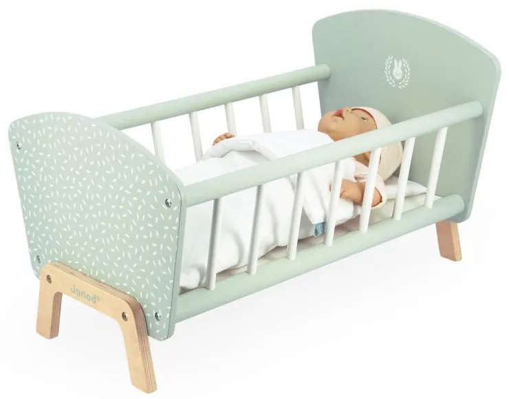 Culla in legno per bambole con copertina e cuscino - Zen