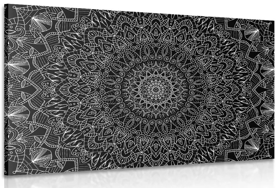 Quadro su tela – Mandala decorativa dettagliata in bianco e nero