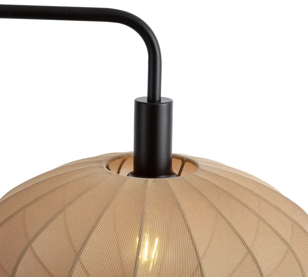 Lampada da terra Japandi nera con paralume in tessuto marrone - Bida