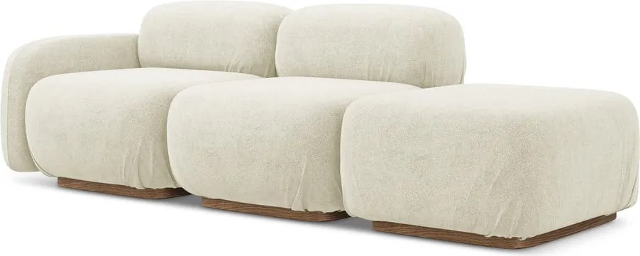 Chaise lounge componibile color crema (con penisola a destra) con rivestimento in bouclé Ailani – Makamii