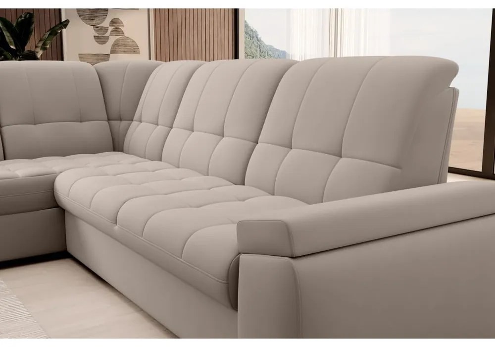 Divano angolare beige allungabile/con contenitore (con penisola a sinistra/a L) e rivestimento in velluto Sado – ELTAP