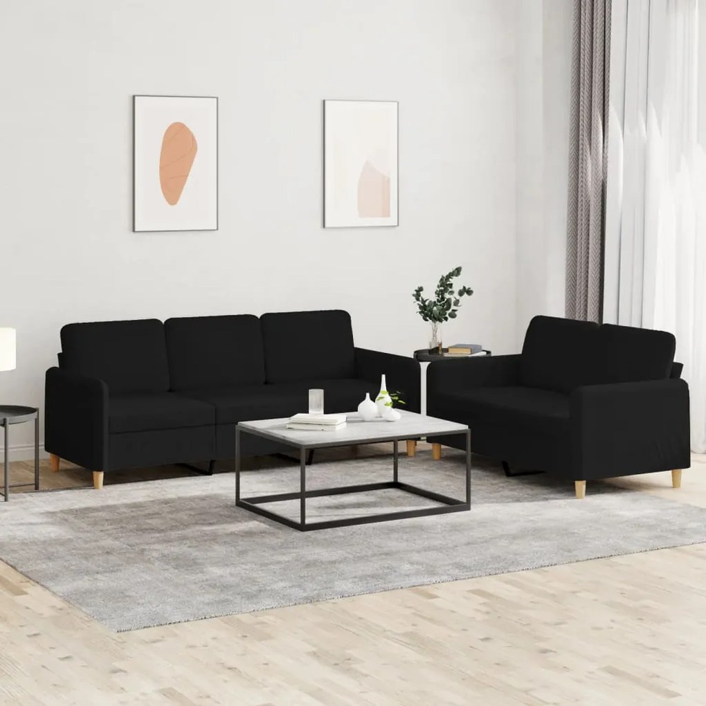 Set Di Divani 2 Pz Con Cuscini Nero İn Tessuto /