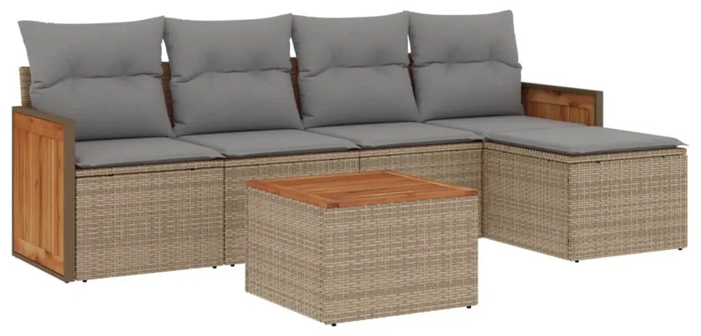 Set Divano da Giardino 6 pz con Cuscini Beige in Polyrattan