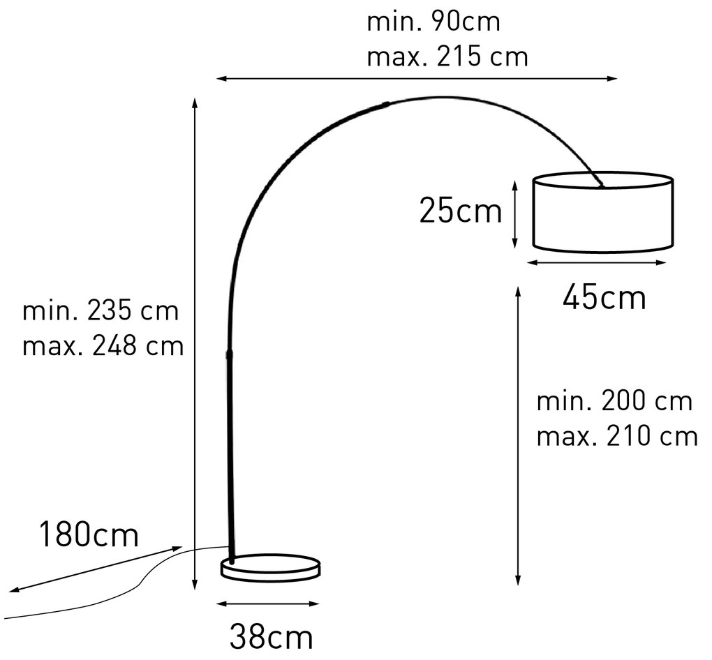 Lampada ad arco in acciaio paralume in tessuto nero 45 cm - XXL