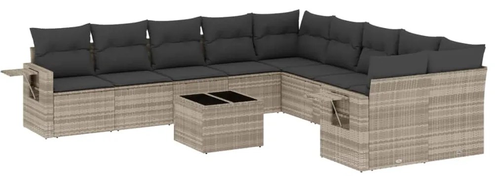 Set divani da giardino 11 pz con cuscini in polyrattan grigio