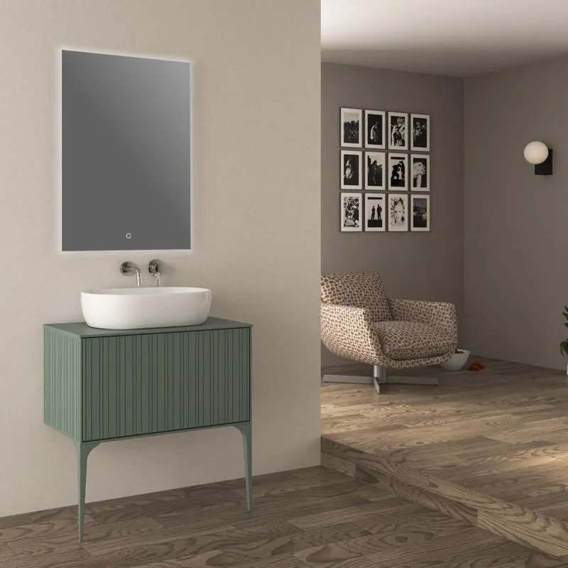 Mobile da bagno sospeso sotto lavabo Domino di Baden Haus L 80 x H 43 x P 46 cm verde cannettato opaco, 1 cassetto