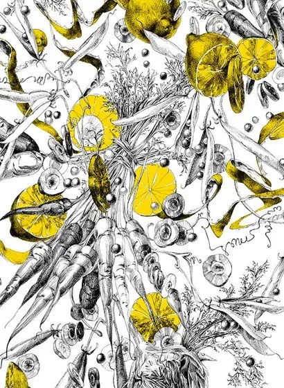 Edmond Petit Carta da parati Feu d'Artifice Lègumes - Feu d'Artifice Lègumes - Citron