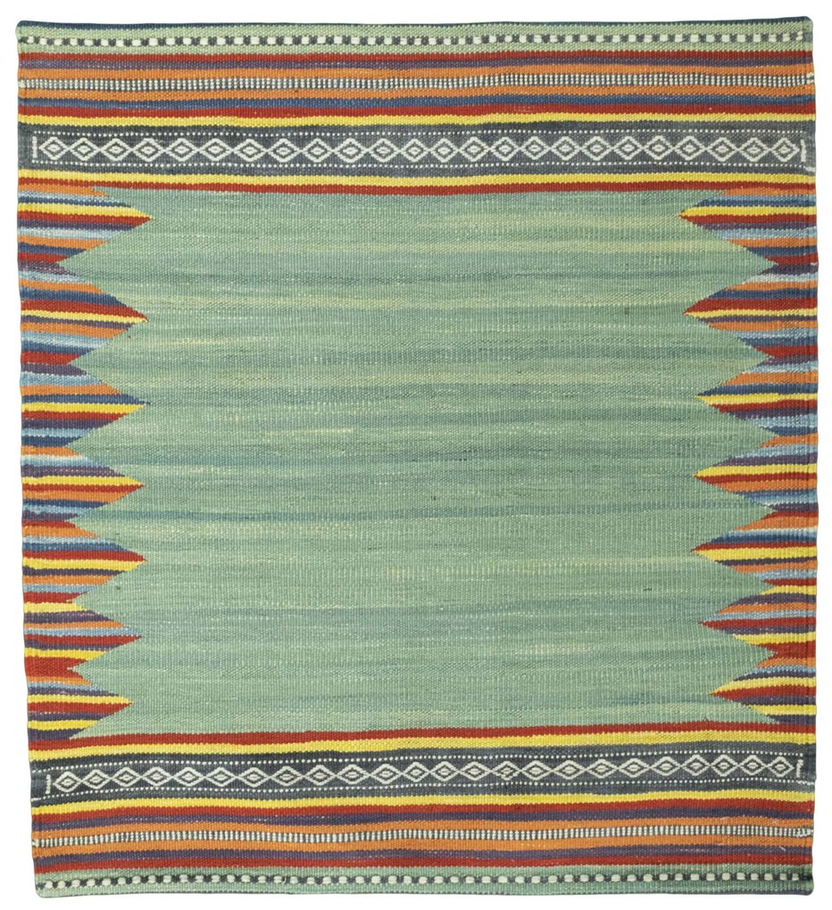 Kilim Tappeto 90x90 Verde (Iran) Tessuto A Mano