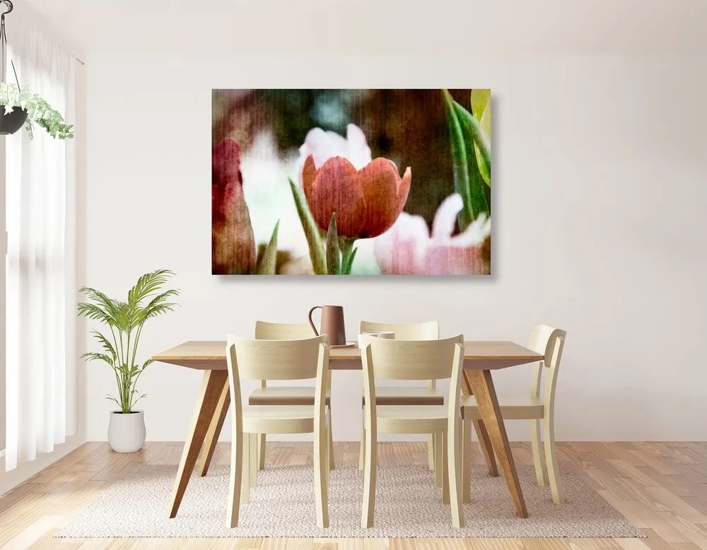 Quadro su tela – Prato di tulipani in stile retrò