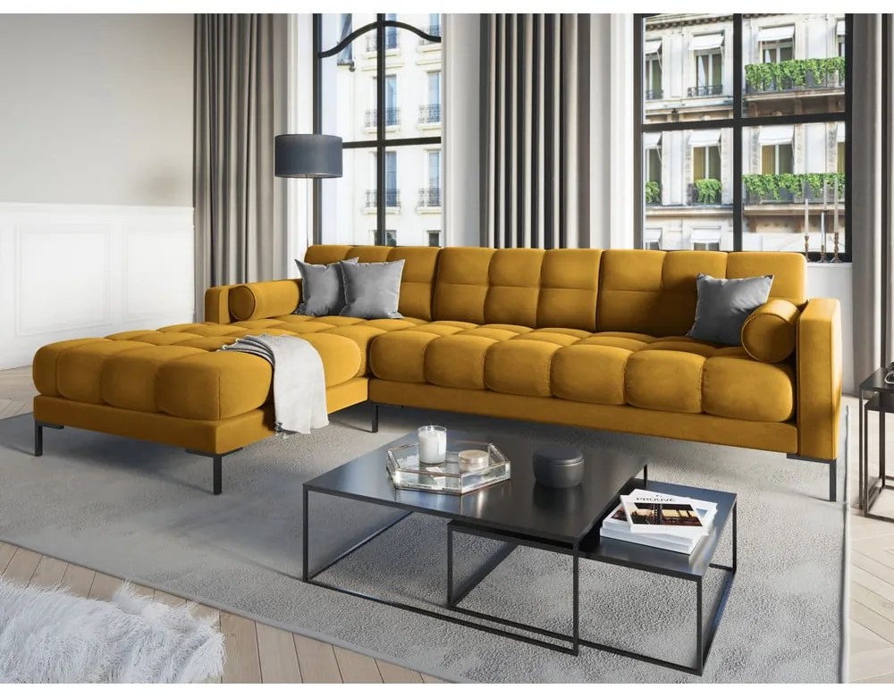 Divano angolare in velluto giallo, angolo sinistro Bali - Cosmopolitan Design