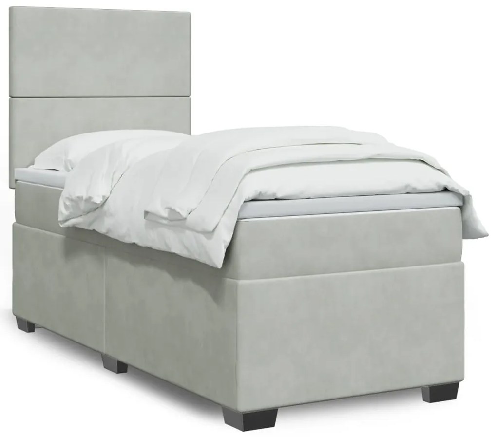 Giroletto A Molle Con Materasso Grigio Chiaro 90x200 Cm Velluto /