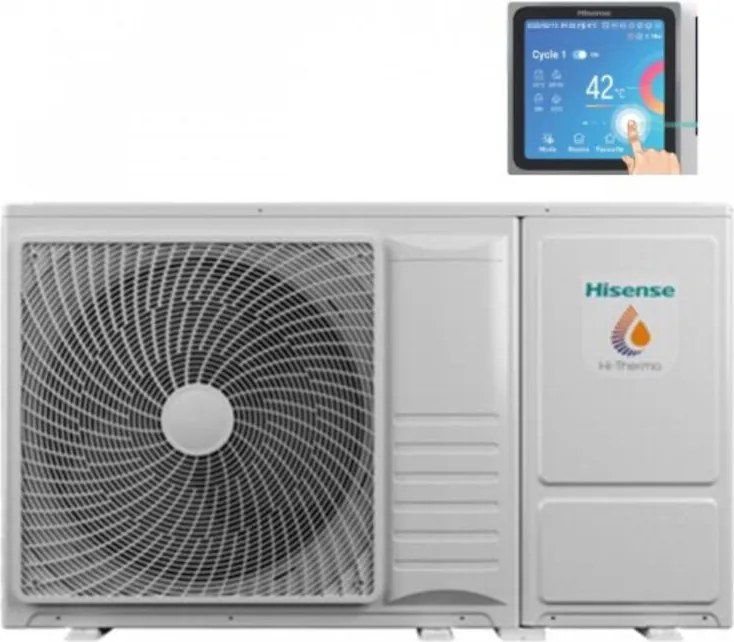 Pompa di calore monoblocco reversibile monoventola Aria-Acqua 7 kw R32 Hisense Hi-Therma AHZ-044HCDS1 con comando per controllo remoto a filo Touch