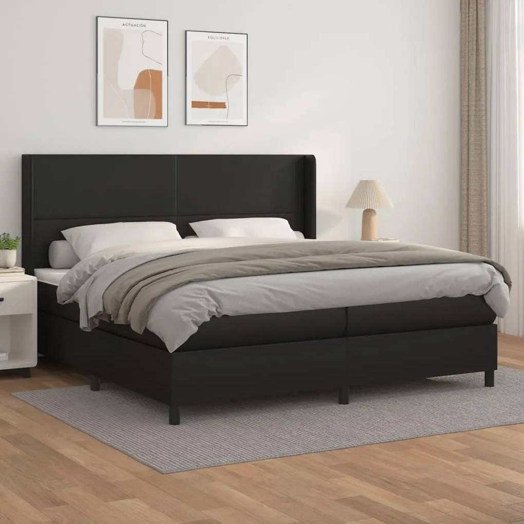 Giroletto A Molle Con Materasso Nero 200x200 Cm İn Similpelle /