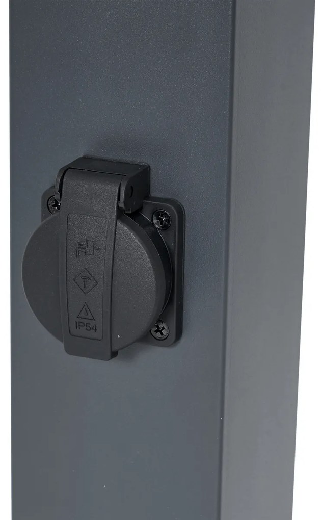 Lampada da esterno grigio scuro con vetro fumé 80cm IP44 con presa e sensore di movimento - Malios