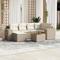 Set Divani da Giardino 7 pz con Cuscini Beige in Polyrattan 3225547