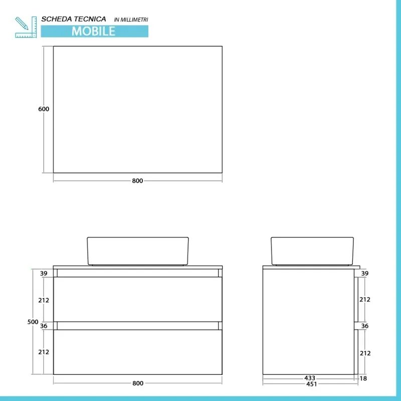 Mobile bagno sospeso 80 cm bianco e rovere con cassetti soft-close Kleo