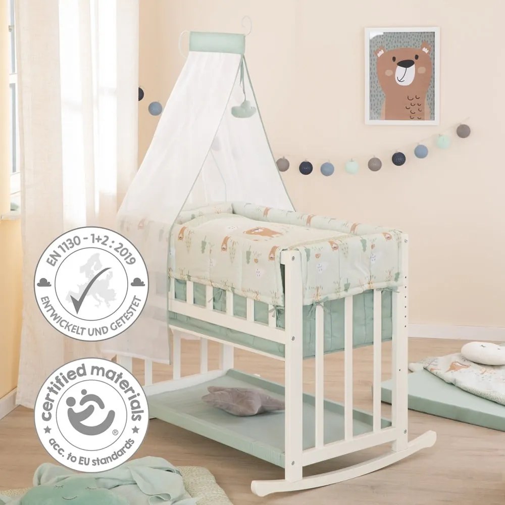 Culla bianca con altezza regolabile e per co-sleeping 90x45 cm Woodland Buddies – Roba