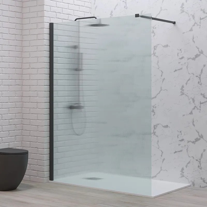 Doccia walk in 120 con profilo nero e vetro scanalato fluted | KW-100BFL - KAMALU