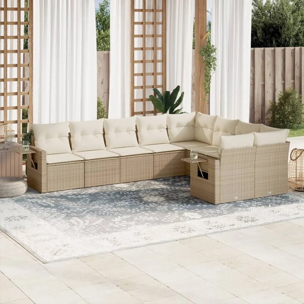 Set Divano da Giardino 9 pz con Cuscini Beige in Polyrattan