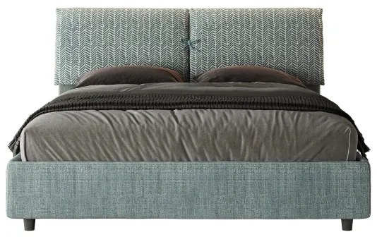 Letto matrimoniale senza rete imbottito 160x210 tessuto Aragona 7 azzurro Mados