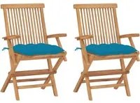 Sedie da Giardino 2 pz con Cuscini Azzurro in Massello di Teak 3062506