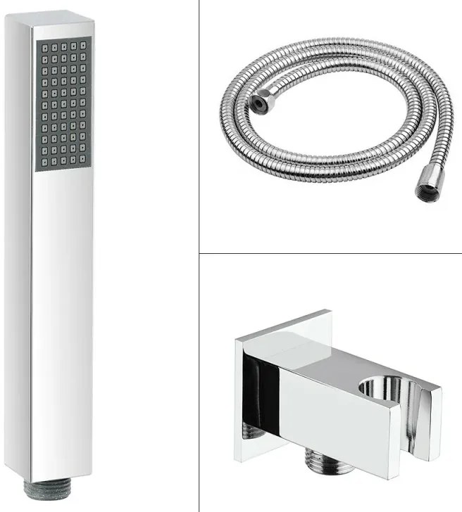 Set doccia cromato con braccio soffione quadrato 40x40 e kit doccia