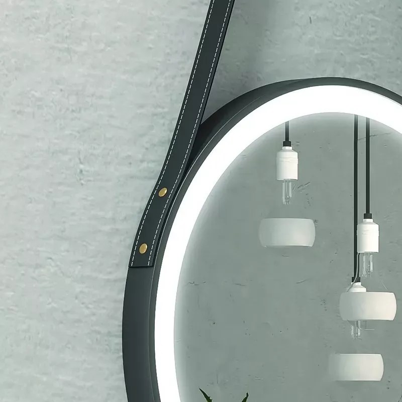 Specchio bagno led rotondo Ø50 cm con laccio colore nero KANA-50 - KAMALU